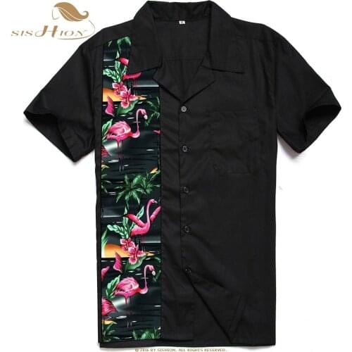 SISHION Palm Flamingo Floral Button Up Shirt ST110 Cotton Black Classical Retro Mid-Century Inspired Men Shirt overhemd