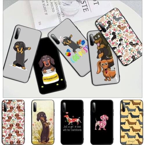 Cute Dachshund Dog Black Silicone Cell Phone Cover Case For Huawei Y6 Y7 Y9 Prime 2019 Y9s Mate 10 20 40 Pro Lite Nova 5t