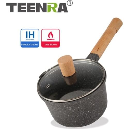 TEENRA 16CM Maifan Stone Milk Pan Non-stick Soup Pot Aluminum Alloy Pot Portable Milk Heating Cooking Pan Kitchen Tools