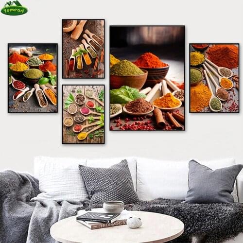 Yumeart Spices, Ginger, Turmeric, Pepper Canvas Painting Wall Art For Kitchen Restaurant Home Decor HD Pictures Canvas Posters