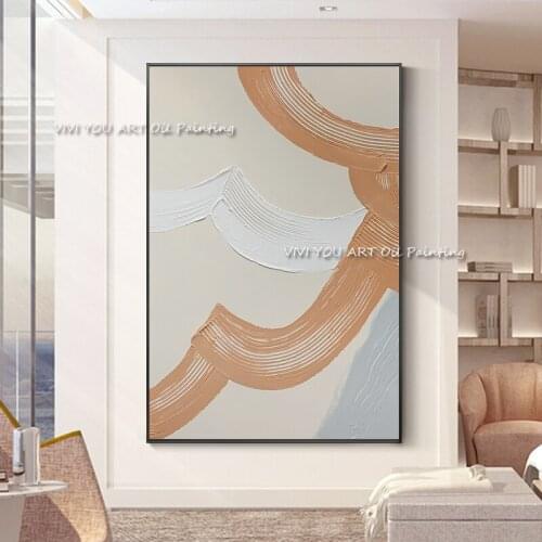 The Trend Taupe Blue White Art Hand Painted Oil Paintings Canvas Abstract Corridor Wall Picture for Home Office Decoration Art