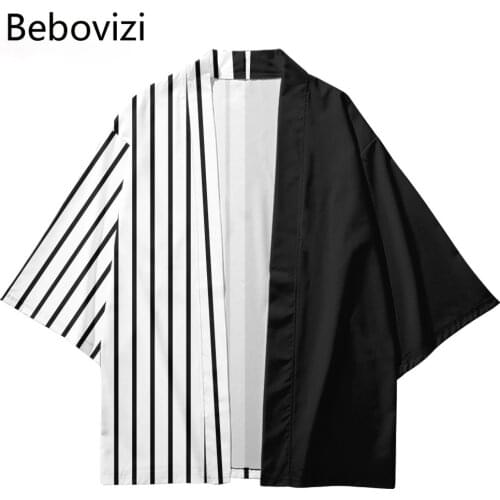 Geometry Stripes Patchwork Japanese Asian Harajuku Streetwear Cardigan Women Men Haori Kimono Cosplay Yukata Plus Size