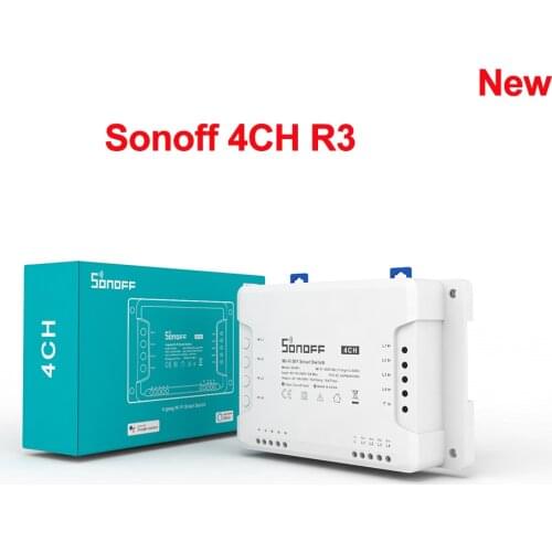Sonoff 4CH R3, Smart Home Automation Module Din Rail Mounting Wireless WiFi Remote Control Smart Switch Work with Alexa Google