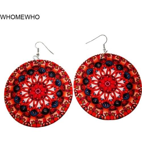 WHOMEWHO Tribal Round Wood Red Sunflower Flower Africa Vintage Earring Bohemia Wooden African Hiphop Ethnic Ear Jewelry