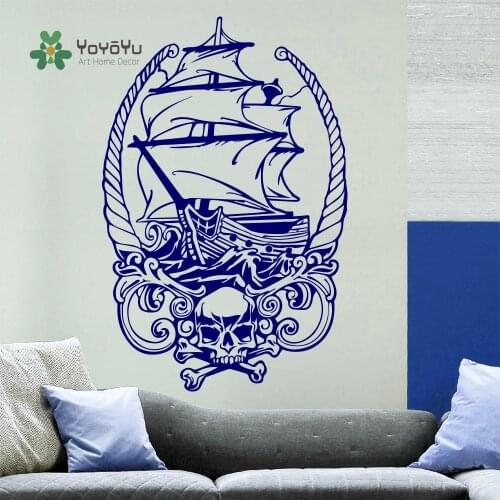 YOYOYU Wall Decals Pirate Boat Ship Sail Nautical Art Boy Room Decor Wall Sticker Skull Head bone Boat Mural for Home Y029