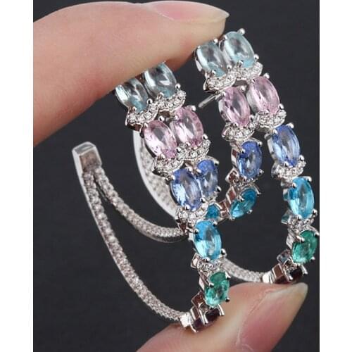 Zlxgirl jewelry perfect cubic zircon Gold womens earring jewelry fine wedding bridal ears luxury brand copper earrings free bag