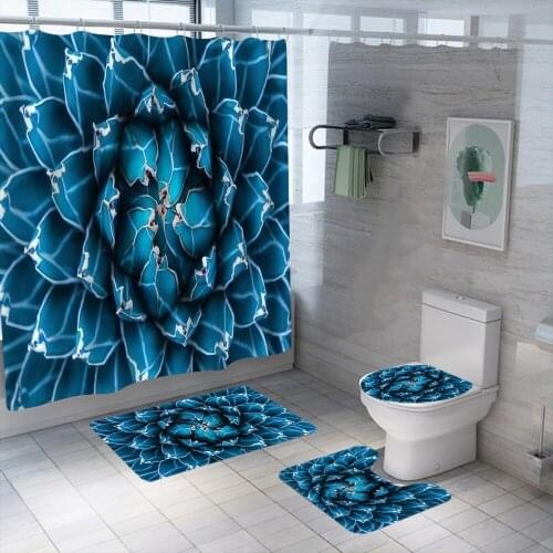 3D Print Cactus Shower Curtain Set Waterproof Washable Polyester Bath Curtains Anti-slip Rugs Toilet Lid Cover Bath Mat Set