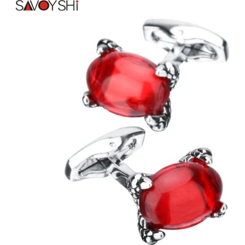 SAVOYSHI Dragon claw Inlay Red Zircon Shirt Cuffs Cufflinks for Mens Gift High Quality Cuff links Brand Fashion Male Jewelry