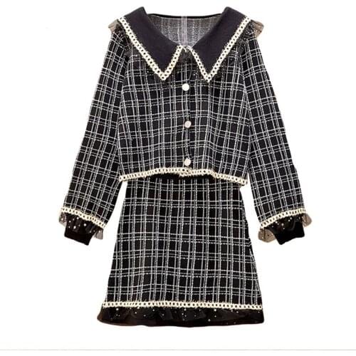 PERHAPS U Suits Women Designer Elegant Office Ladies Formal Tweed Blazer Short Jacket Coat Mini Skirt 2 Piece Set Suit Outfit