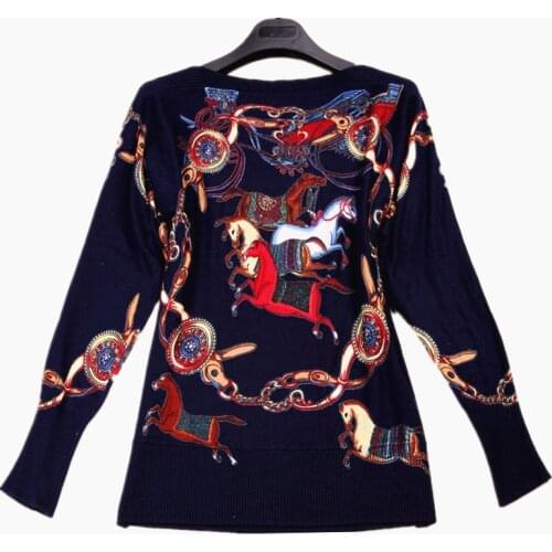 Elegant Sweater Women Casual Fashion Loose Women Sweaters and Pullovers Sexy Beauty Printed Runway Luxury Jumper Sueter Mujer