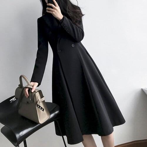 Plus Size New Korean Solid Fairy Coat 2021 Spring Fall Women Coat Slim OL Commuting Mid Long Skirt Style Belly Wrapped Overcoat