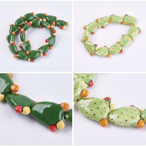 10Pcs Handmade Cactus Porcelain Beads Clay Ceramic Loose Cactus Bead Spacer For Bracelet DIY Craft Jewelry Making