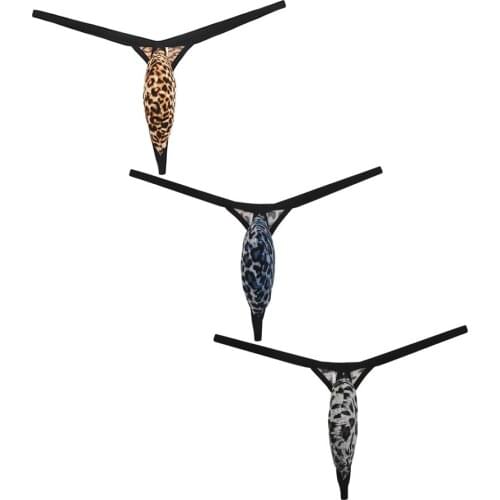3PCS/Lot Sexy Mens Bikini Thongs Leopard Style Mini Pouch Underwear Fashion G-strings Elastic Underpants Male T-back