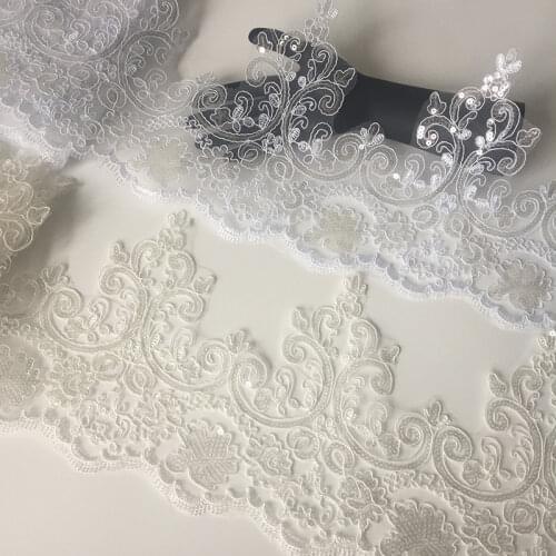 8Yards Width 18cm White Guipure Lace Fabric Luxury Sequins Lace Trim Wedding Dress DIY Craft Boutique Lace Trim YY734