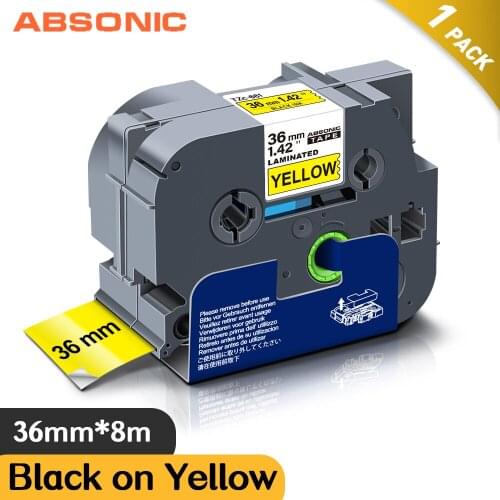 Absonic tze261 TZe-661 TZe 661 tze661 Laminated TZe Label Tape Black on Yellow 36mm Tape Cassette For Brother PTouch Label Maker