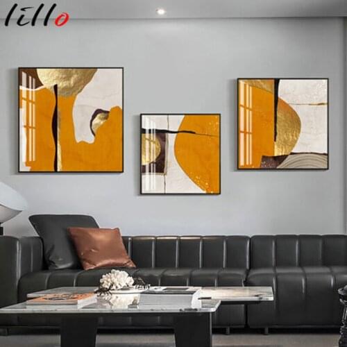Abstract paintings on marble canvas, art poster on canvas, brown, gold leaf, mural, living room, office, home decor