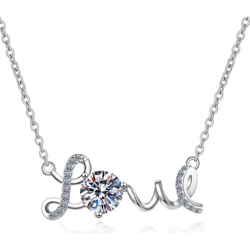ANZIW 925 Sterling Silver Round Cut Moissanite Diamond LOVE Letter Pendant Necklace For Women Pendant Necklace Jewelry Gift