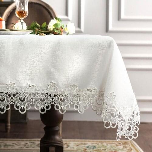 White Lace Rectangular Tablecloth Dinning Party Square Coffee TV Table Cover Chair Jacquard Cutwork European Embroidery