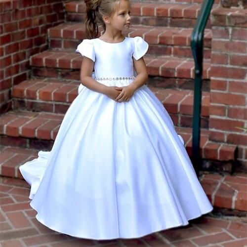 First Communion Baptism White flower girl dress Baby Toddler Birthday girls dress with train