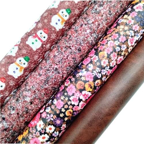 Wine Glitter leather, Snowman Printed Glitter synthetic leather, Waxy Faux Leather Sheets For Bows DIY 21x29CM KM794
