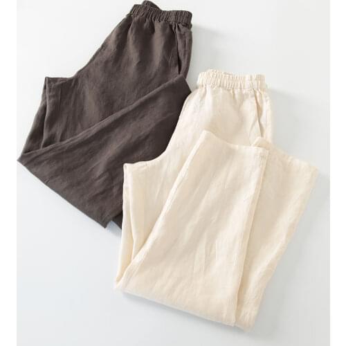 Pure linen pants comfortable elastic waist womens pants spring and summer cotton hemp womens pants 255-2