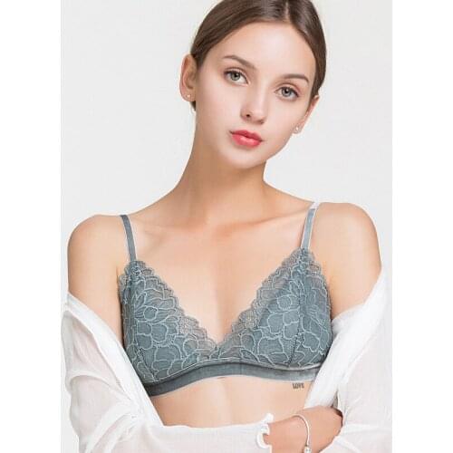 Womens 100% Real Silk Lining with outside lace fabric velvet belt everyday Comfortable Wireless Bra Bralette 2024