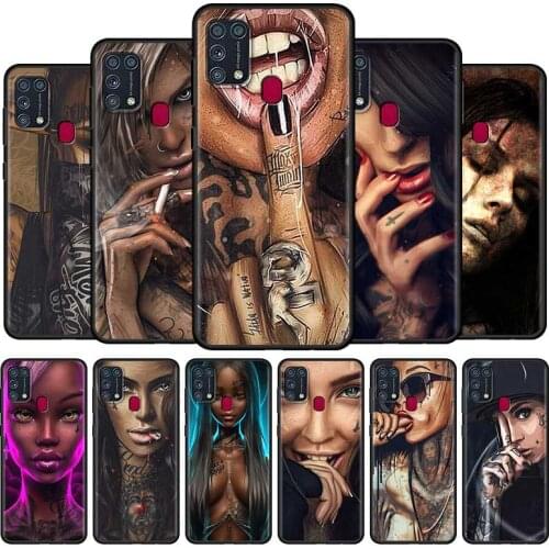 Sleeve Tattoo Girl Phone Case For Samsung Galaxy F62 F52 5G F41 F22 F12 M62 M42 M32 M21 M31 M30s M51 M31s M11 M01 M10 Cover
