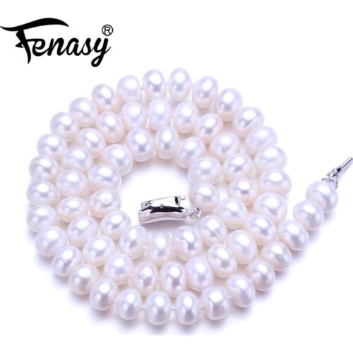 FENASY fine AAAA high quality natural freshwater pearl necklace for women gift 9-10mm pearl jewelry 45cm choker necklace classic