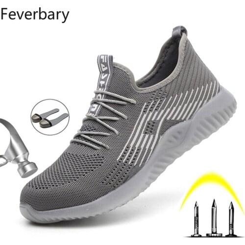 Feverbary Safety Shoes Unisex Steel Toe Cap Anti-smash Ground Work Protective Boots Outdoor Hiking Trainer Breathable Shoes