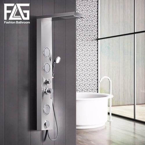 FLG Bathroom Shower Panel Wall Mounted Massage System Faucet Column Multifunction with Jets Hand Shower 304 Stainless Steel