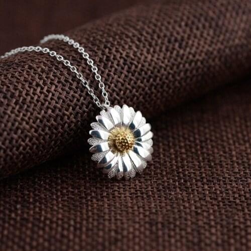 FNJ 925 Silver chrysanthemum Pendant For Jewelry Making Vintage 45cm 100% Pure Sterling Silver Necklace Flower Women