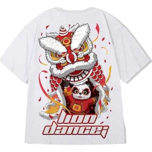 Lion Dance T-shirt Tide Brand Mens Large Size Fashion Comfortable Chinese Style Panda Half Sleeve Trend Summer