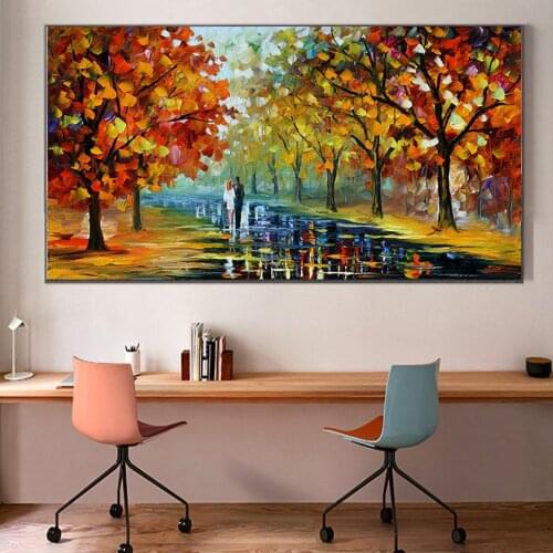 Lover In The Rainy Light Road Art Canvas Painting Landscape Posters and Prints Wall Art Picture for Living Room Home Decoration