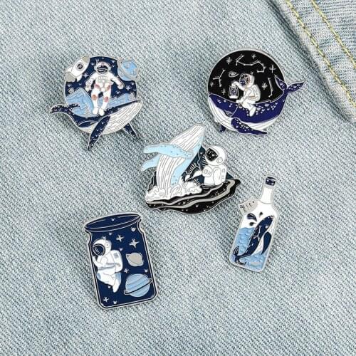 Creative Cartoon Alloy Brooch Personality Fashion Whale Astronaut Personality Planet Drifting Bottle Badge Simple Brooch Badge