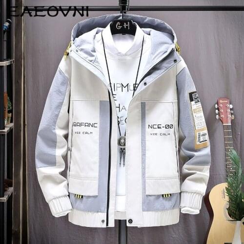 EAEOVNI Fashion Mens Hooded Jacket Japanese Streetwear Autumn Winter Jacket Men Hoodie Outwear Coat Patchwork Letter Jackets Top