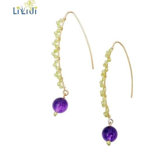 Lii Ji Gemstone Natural Peridot,Amethyst 925 Sterling Silver Gold Plated Shining Earring Women Jewelry