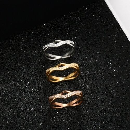 Fashion Double Hollow Cross CZ Crystal Ring Trandy Stainless Steel Womens Finger Ring For Wedding party Jewelry Gifts bijoux