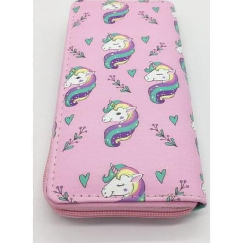 Fashion Long Female Wallet PU Leather Purse Cute Cartoon Unicorn Pattern Female Wallet