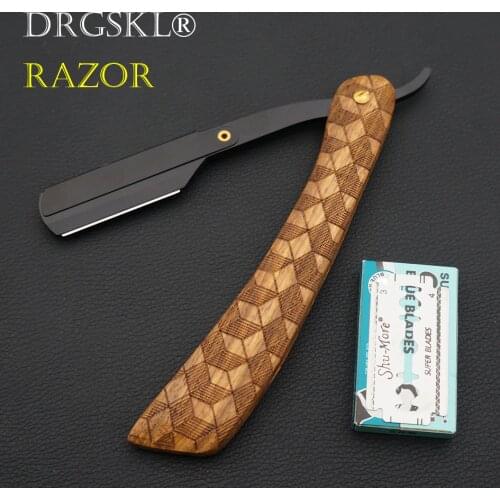 Senior plaid wood handle blade shaving razors professional barber shaver eyebrow razor mens replaceable blade razor hair knife