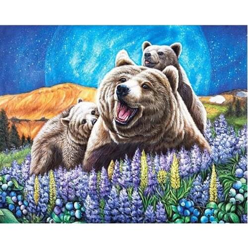 DIY Diamond Embroidery Three Bears Full Square Drill Painting Cross Stitch Kit Mosaic Animal Picture Home Decor Wall Artwork