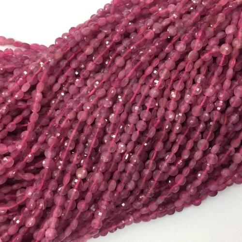 Genuine Natural Pink Tourmaline Hand Cut Faceted Flat Coin Small Beads Necklaces or Bracelets 4mm 5mm 6mm 06172