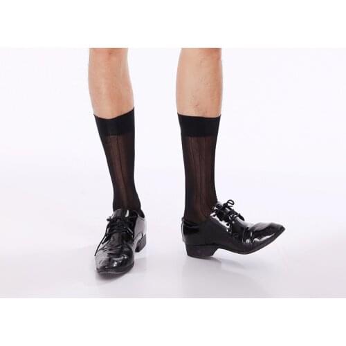 Business Men Tube Socks Male Elastic Silky Long Socks Soft Nylon Stripe Pattern Jacquard Black Navy Gentleman Formal Socks