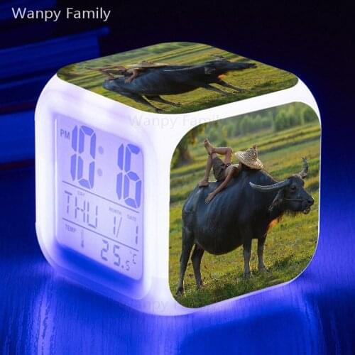 2020 New Cattle LED Alarm Clock 7 Color Glowing LED Digital Alarm Clock For Kids Birthday Gift Multifunctio Touch Sensing Clock