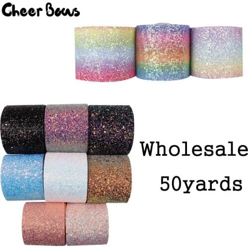 Wholesale 50Y 75mm Glitter Ribbon Chunky Rainbow Sequin Wholesale Ribbon DIY Hair Bow Accessories Materials Crafts Decoration