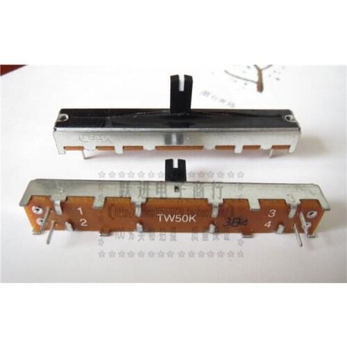 Original new 100% total length 6cm TW50K single midpoint straight sliding push potentiometer with 4pin handle length 10mm SWITCH