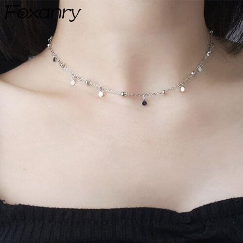 Foxanry 925 Sterling Silver Clavicle Chain Necklace for Women Summer New Trendy Elegant Simple Sweet Beads Tassel Party Jewelry