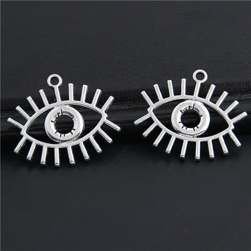 15pcs Silver Color Eye Charm Fit For Religions Style Bracelets Necklace DIY Metal Jewelry Making 26x22mm A3043