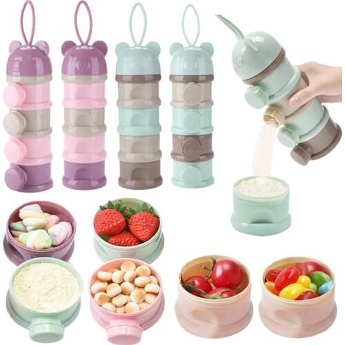 4 Layers Baby Cartoon Bear Style Portable Food Storage Box Essential Snacks Infant Milk Powder Box Container Dispenser Box