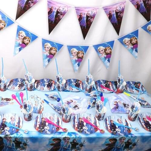 Princess Frozen 2 Party Supplies Frozen Party Paper Straw Plates Cups Girls Frozen 2 Elsa Anna Birthday Decor Party Tablecloth