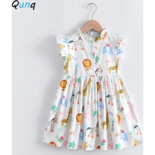 Qunq Summer Girls Dress Cute Animal Zoo Pattern Kids Clothes for 2 3 4 5 6 7 Year Girl Toddler Children Princess Clothing